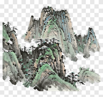 Chinese Mountain Landscape With Pine Trees PNG