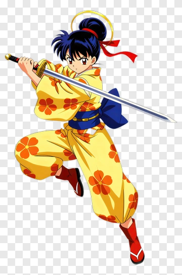 Anime Samurai Girl In Yellow Kimono PNG