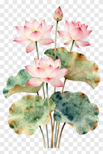Pink Lotus Flowers And Leaves PNG