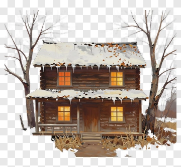 Cozy Log Cabin In Winter PNG