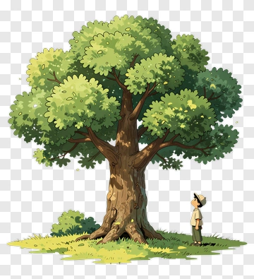 Child Standing Near Large Tree PNG