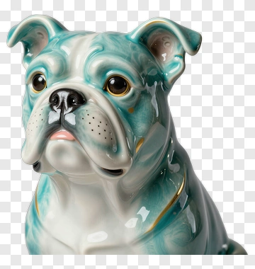 Teal And White Bulldog Figurine PNG