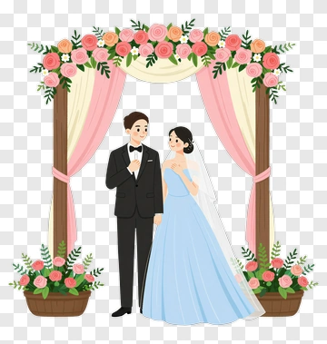 Bride And Groom At Wedding Arch PNG
