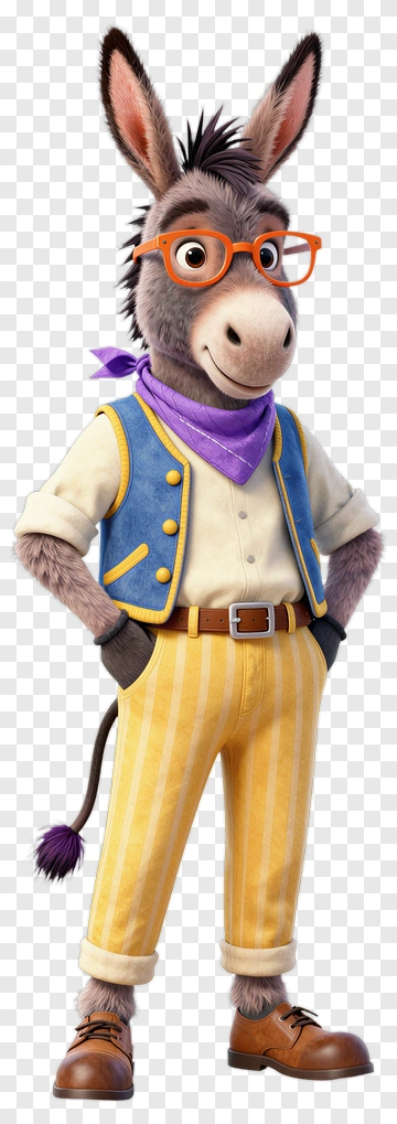 Cartoon Donkey In Stylish Outfit PNG