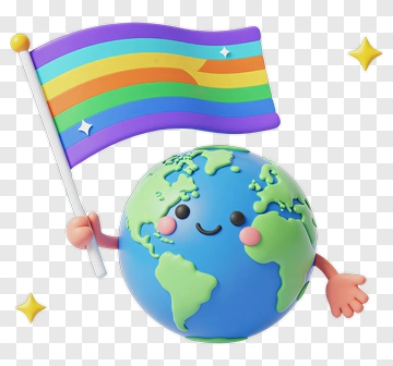 Cartoon Earth Holding Rainbow Flag PNG