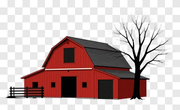 Red Barn With Bare Tree PNG