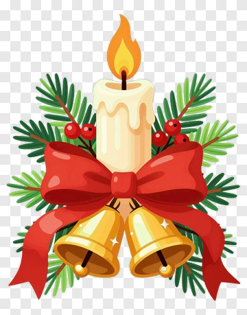 Christmas Candle With Bells And Ribbon PNG
