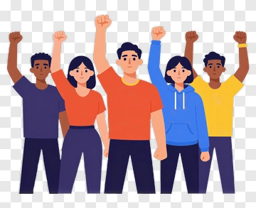 Group Of People Raising Fists In Unity PNG