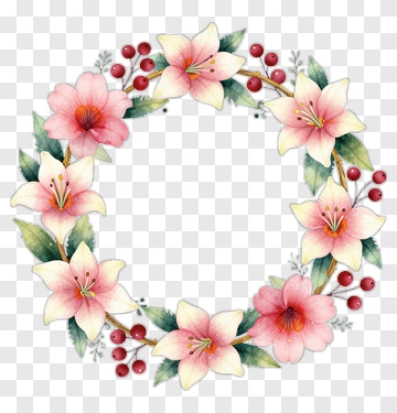 Flower Wreath With Lilies And Berries PNG