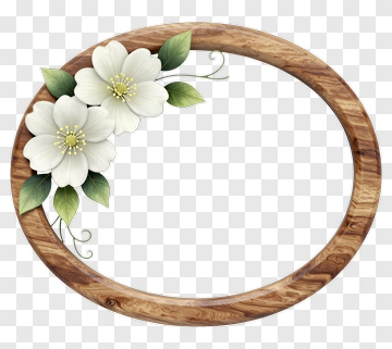 Wooden Frame With White Flowers PNG