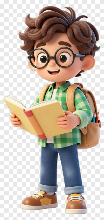 Cartoon Student Reading Book PNG