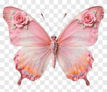 Pink Butterfly With Rose Decorations PNG
