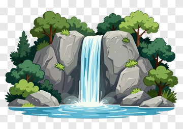 Cartoon Waterfall Cascading Over Rocks PNG
