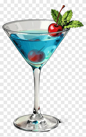 Blue Martini Cocktail With Cherry And Mint PNG