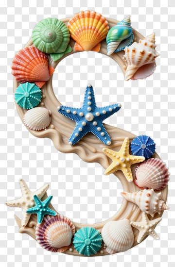Letter S Made Of Seashells And Starfish PNG