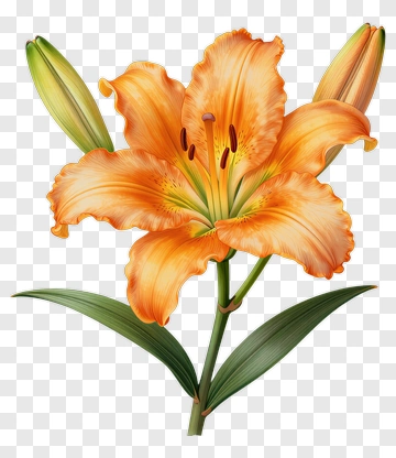 Orange Lily With Green Leaves PNG