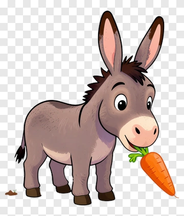 Cute Donkey Eating Carrot PNG
