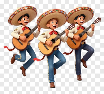 Three Cartoon Guitar Players Dancing PNG