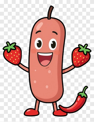 Sausage Holding Strawberries And Chili Pepper PNG