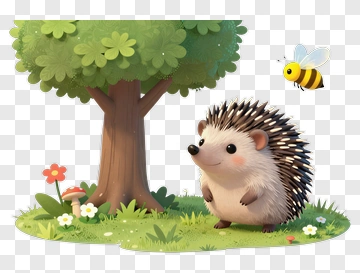 Hedgehog And Bee In Nature PNG