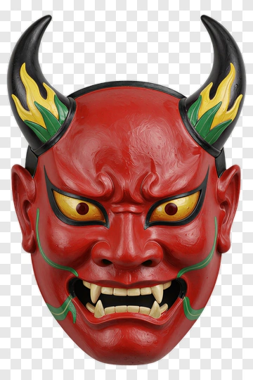 Red Demon Mask With Horns And Fangs PNG