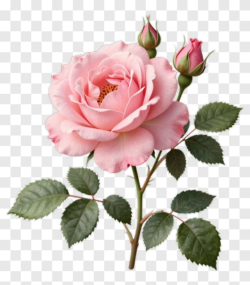 Pink Rose With Bud And Leaf PNG