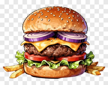 Delicious Cartoon Hamburger With Fries PNG