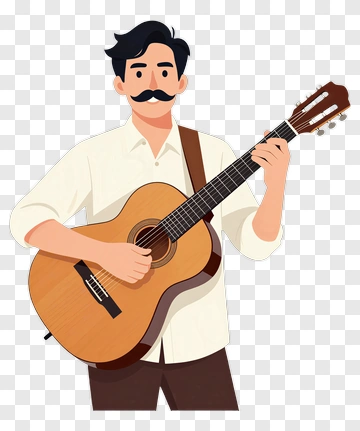 Man With Mustache Playing Guitar PNG