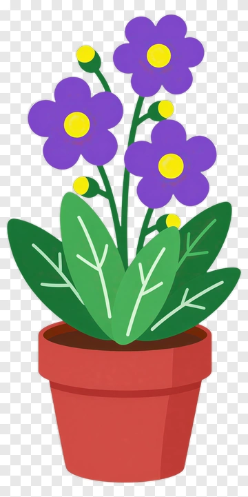 Purple Flowers In A Red Pot PNG