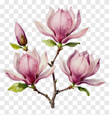 Magnolia Flower Branch Watercolor PNG