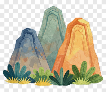 Colorful Rock And Plant Illustration PNG