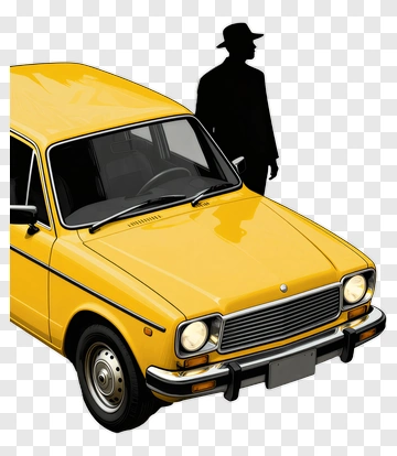 Yellow Car With Silhouette Man PNG