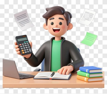 Cartoon Man Using Calculator PNG