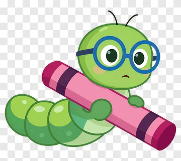 Caterpillar With Glasses Holding Crayon PNG