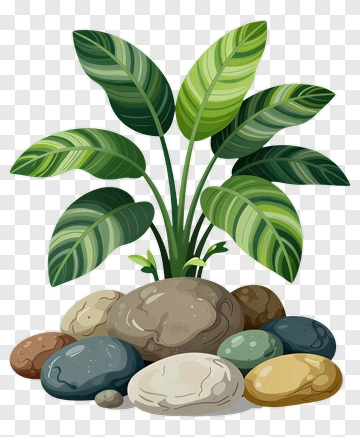 Green Plant With Stones PNG