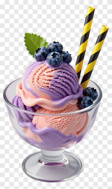 Purple And Pink Ice Cream With Blueberries PNG