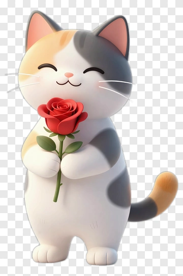 Cat Holding A Red Rose PNG