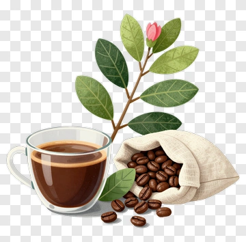 Coffee Cup With Beans And Plant PNG