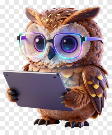 Owl With Glasses Holding Tablet PNG