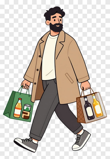 Man With Beard Carrying Shopping Bags PNG
