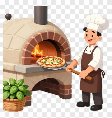 Chef Removing Fresh Pizza From Oven PNG