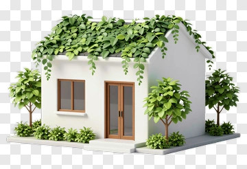 Modern House With Green Roof And Trees PNG