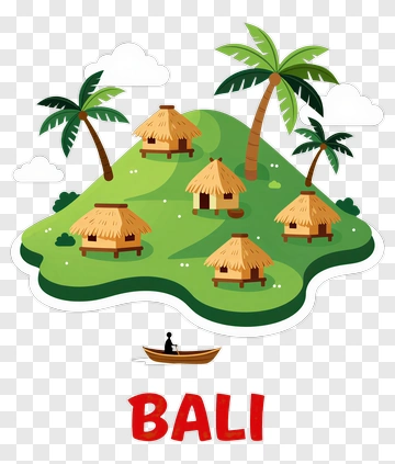 Bali Island With Huts And Palm Trees PNG