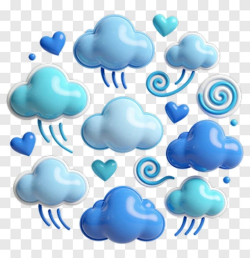 Blue Clouds And Hearts Illustration PNG