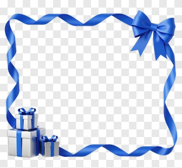 Blue Ribbon Gift Frame With Silver Boxes PNG