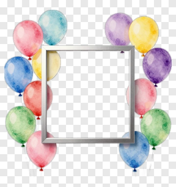 Colorful Balloons Around Silver Frame PNG