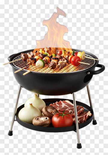 Grill With Kebabs And Fresh Ingredients PNG