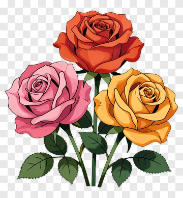 Three Colorful Roses Illustration PNG