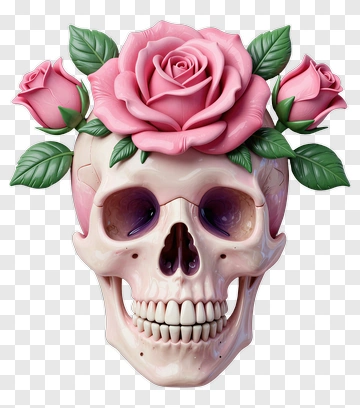 Skull Adorned With Pink Roses PNG