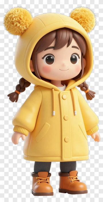 Cute Child In Yellow Pompom Hoodie PNG